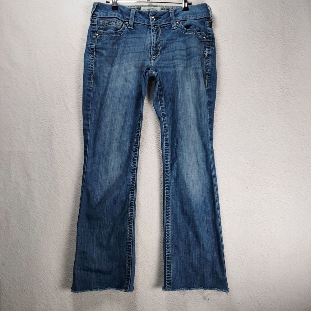 Ariat REAL Denim Womens Jeans 30R Bootcut Medium Wash Stretch Raw Hem Western